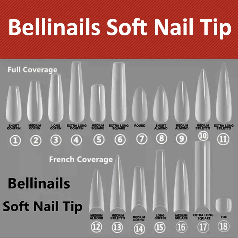 Bellinails 500pcs/Box Transparent Extension False Curved Gelly Tips Nail Products And Nail Care Soft Gel Nail Tips