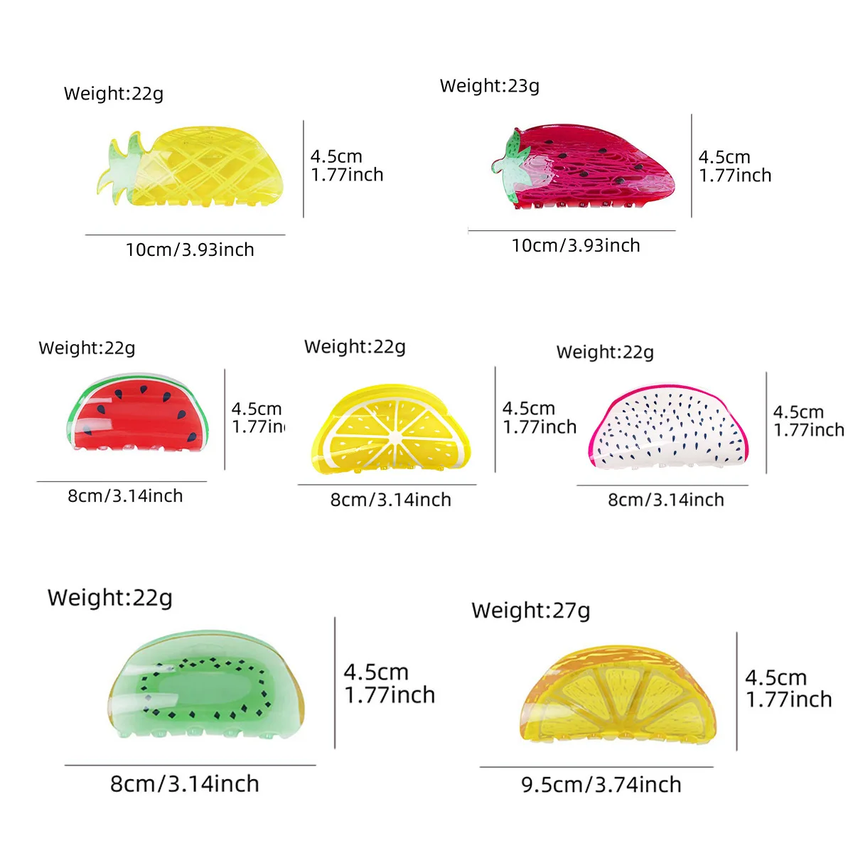 Newest Design Fruits Series Strawberry Hair Claws Clips For Girls Sweet Acrylic Shark Clip Watermelon Lemon Fruit Hair Claw