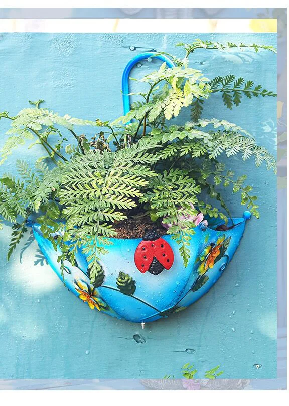 Garden home decoration colorful flower pots custom indoor outdoor iron umbrella flower pot decoration