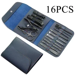 Free Sample 7/12/16PCS PU Leather Black Nails Kit Nail Tool Uv Lamp Professional Cutter Set De Manicure