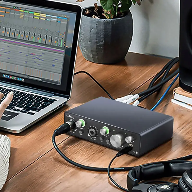 DAYMIC Professional Studio Recording Equiaudio Interface Digital 48V Microphone Music 2 Channel Sound Card
