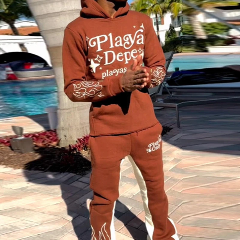 Clothing Manufacturers Custom Streetwear  French Terry Heavyweight Unisex Raw Hem Cropped Hoodie Flared Sweatpants Sweatsuit Men