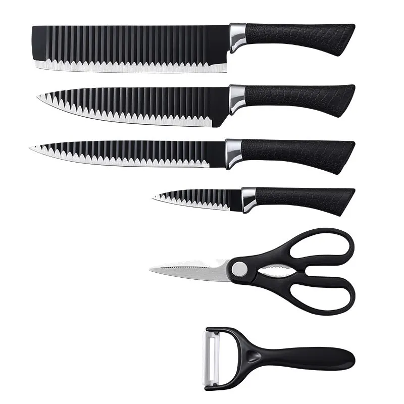 Hot selling black wavy 6-piece knife set  stainless steel kitchen knife set with PP handle