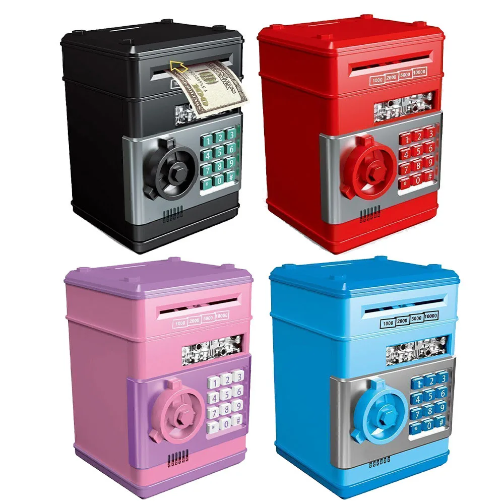 Hot sell electronic atm machine piggy bank plastic coin cash auto-rolling deposit password fingerprint money safe box for kids