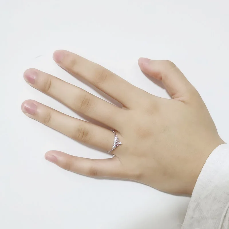 High Quality 925 Sterling Silver Queen Crown Adjustable Chain Ring