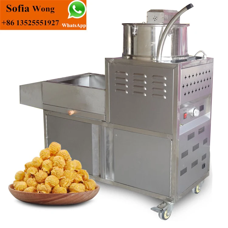 Fully automatic plant using spherical popcorn machines for snack food