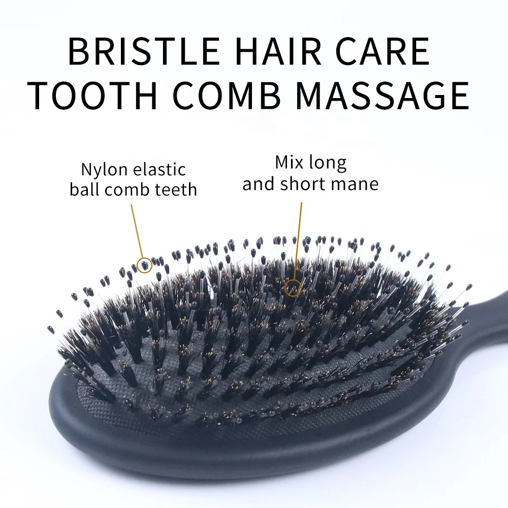 Custom Black Women Hair Care Brush Massager Soft Cushion Nylon Bristles Wet Salon Round Hair Brush