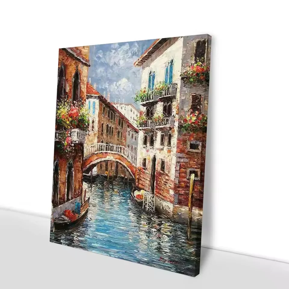 Custom Pop Handmade Canvas Art Venice Street Cityscape Landscape Traditional Hand Painted Acrylic Oil Painting Wholesale