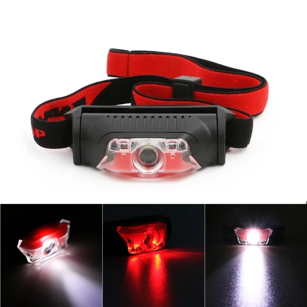 Red Light +2 LED Waterproof Headlight Mini Flashlight Headlamp Linternas Frontales Cabeza Head Lamp Torch Lantern For Camping