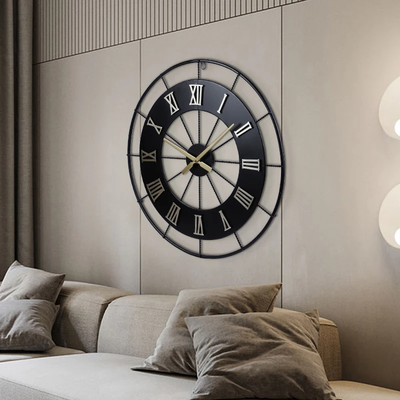 60*60cm Luxury modern cheap wall clock wall hanging creative iron art design clock timer restaurant wall decorative clock