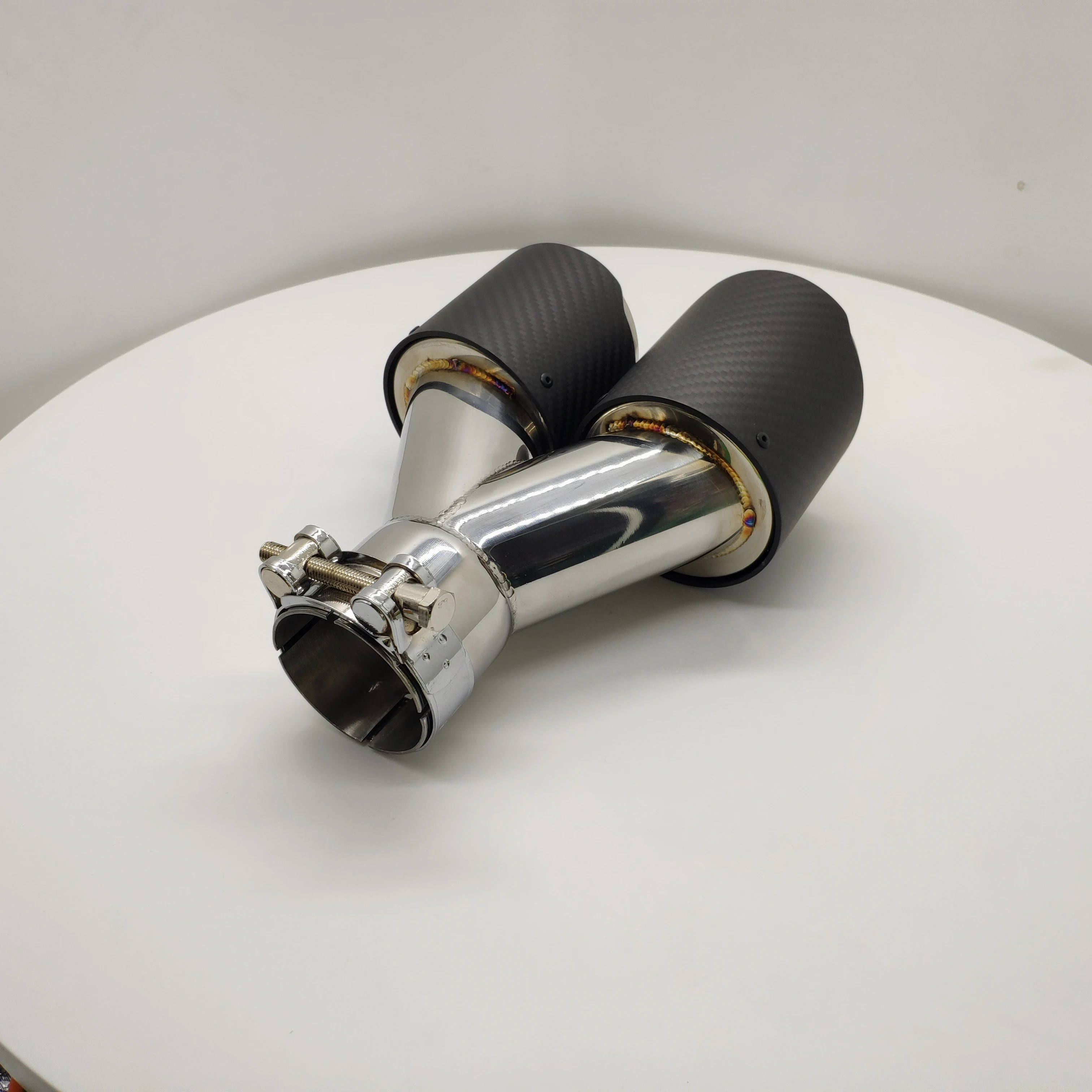 High Performance 304 Stainless Steel Dual Carbon Fiber  Matte black Exhaust System Muffler Exhaust Tip