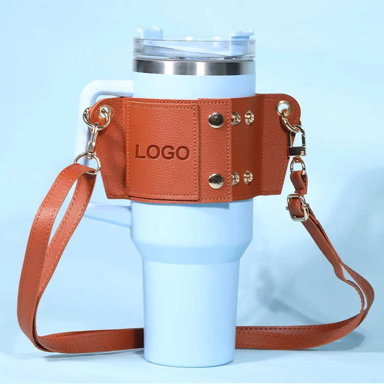 Custom PU leather Stanley Cup Holder Water Bottle Sling Bag Cup Holder Bag For Stanley Cup