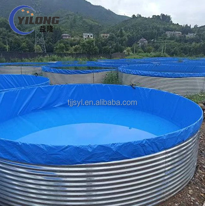 Galvanized sheet blue pvc tarpaulin fish farming tank, biofloc pvc water foldable fish pond tarpaulin tank