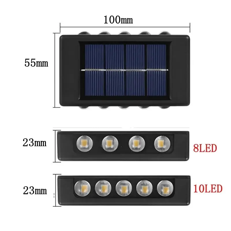 HSX Outdoor Super Bright Ip65 Waterproof Household Garden Yard Decoration Lighting Up Down Luminous 6 Led Solar Wall Lamp Light