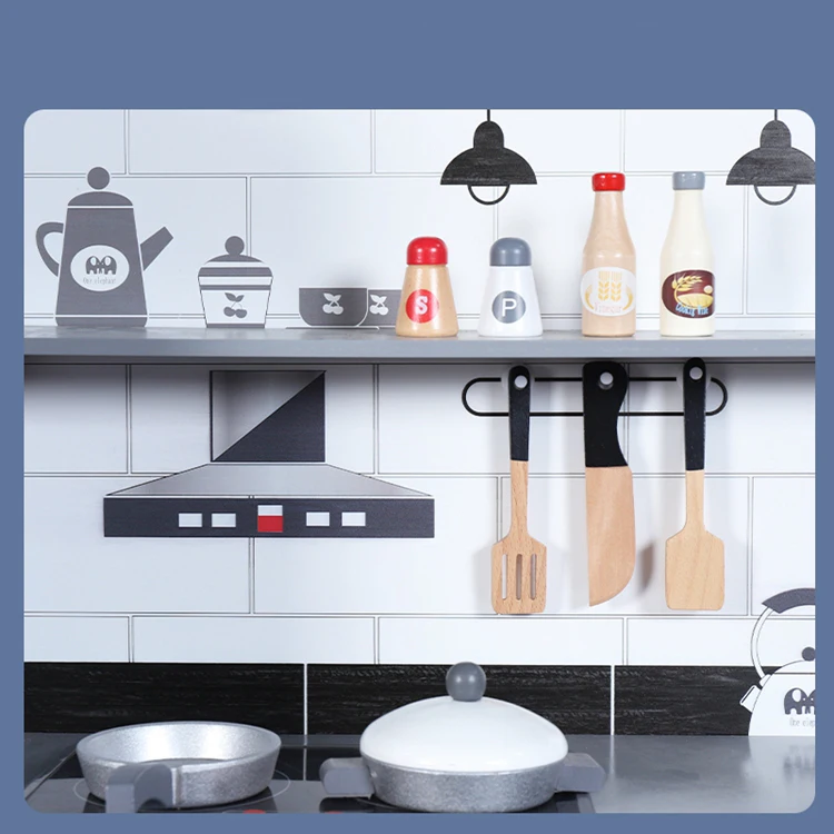 HOYE CRAFTS black and white refrigerator kitchen toy play house cooking game wooden kitchen toy