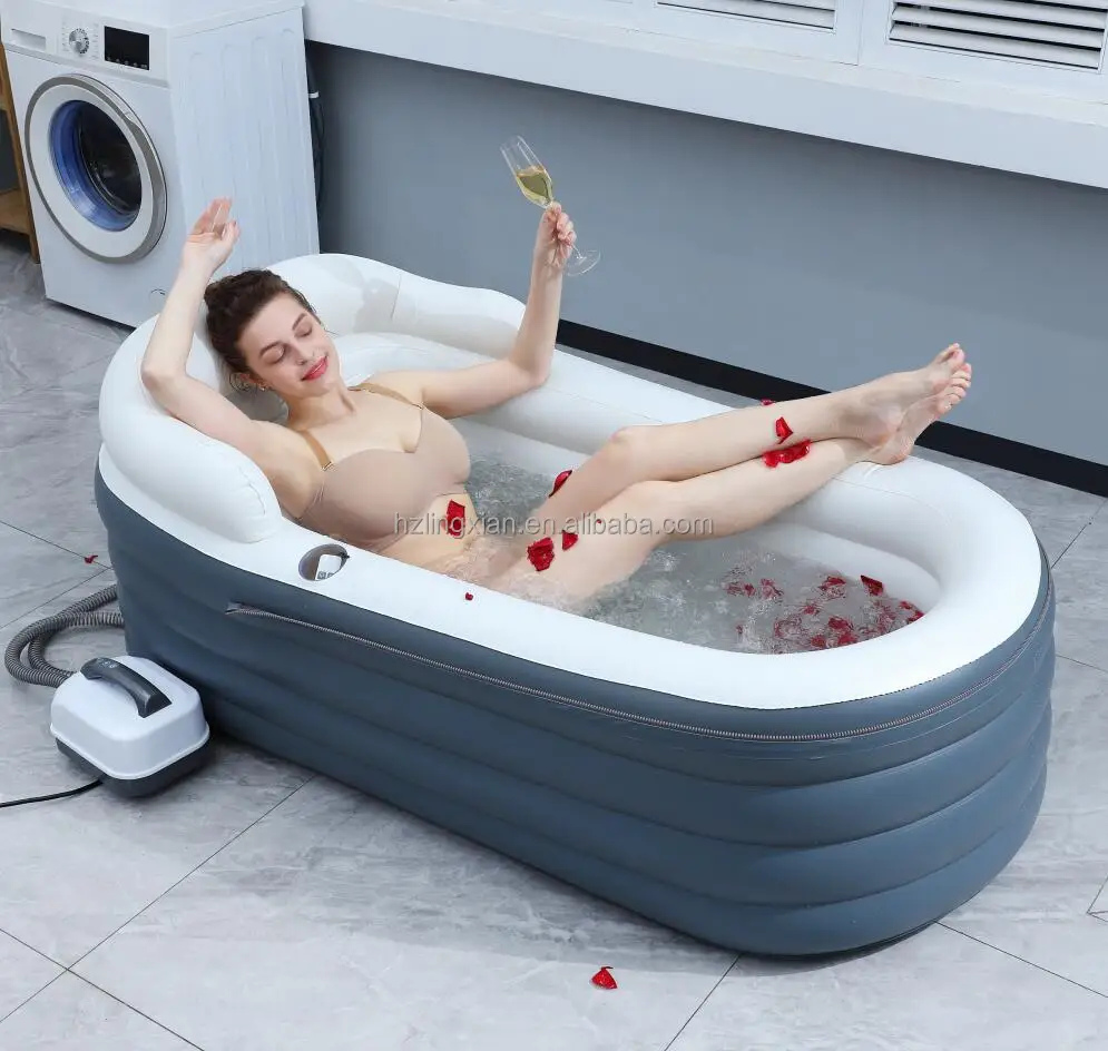 Inflatable Adult Blow Up Bathtub Foldable Feature Spa Soaking Shower Bathtub