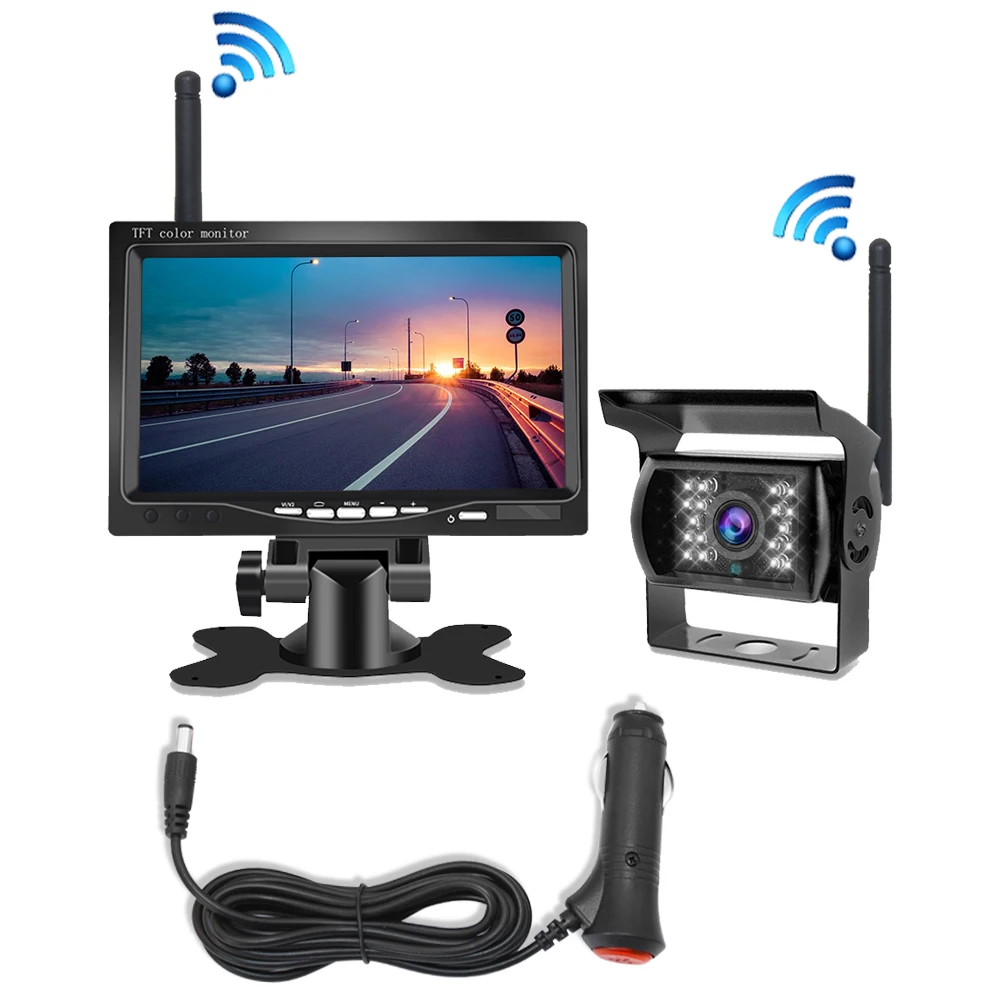 720p 1080p 7 inch monitor kit+2.4G digital wireless signal 12v 24v bus truck rear view backup reverse camera system