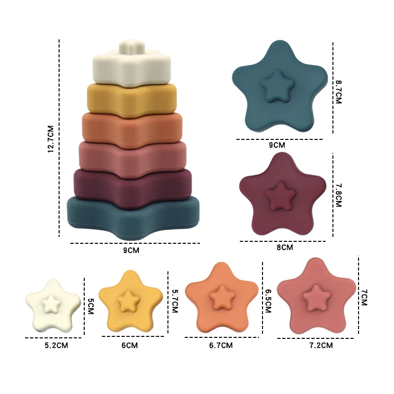 Custom Star Shape Kids Educational Learning Stacking Tower Silicone Building Block Montessori Toy