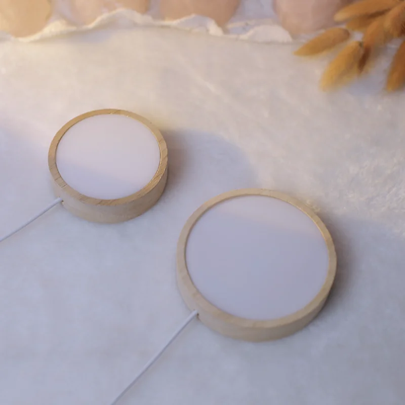 2024 new product round shape LED wooden light base 3D acrylic panel lamp wood table lamp for christmas gift