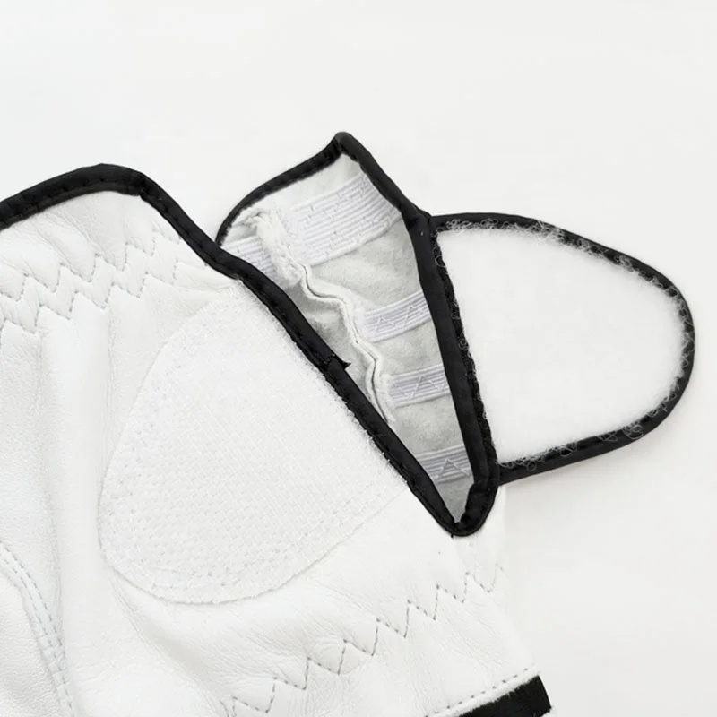 Hot Selling White & Black Custom Logo Soft Cabretta Leather Golf Glove