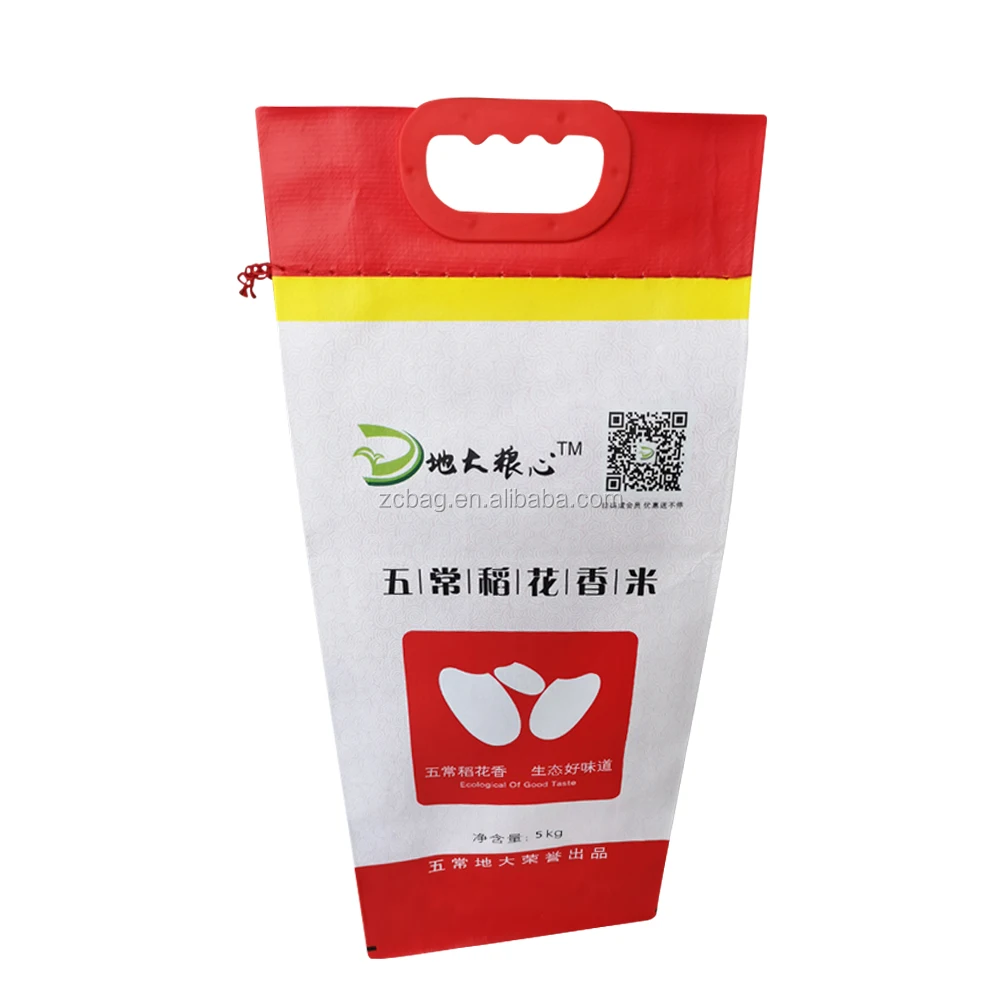 15 кг высококачественный гибкий плоский пакет с принтом ламинированный полипропиленовый тканый мешок для упаковки риса ручкой упаковка семян кукурузы