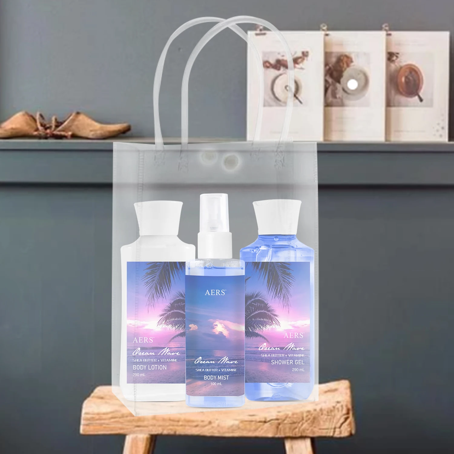 AERS 3pcs Bath Sets 200ml Body Mist with 290ml Shower Gel with 290ml Works for Lady BAG Packing Spray Floral Female BODY MIST AN