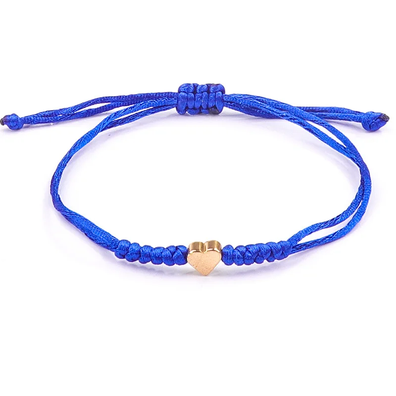 Adjustable Blue Purple String Rope Bracelet Metal Heart Charm Braided Couple Bracelet Letter Initial Heart Charm Bracelet
