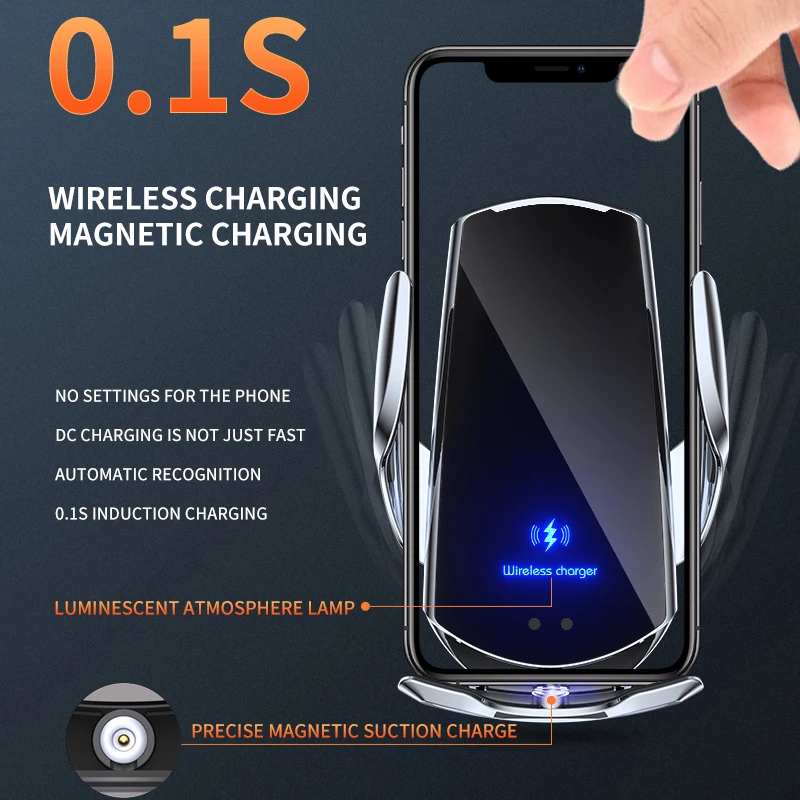  15w magnetic Qi smart sensor fast charging wireless mobile charger stand car