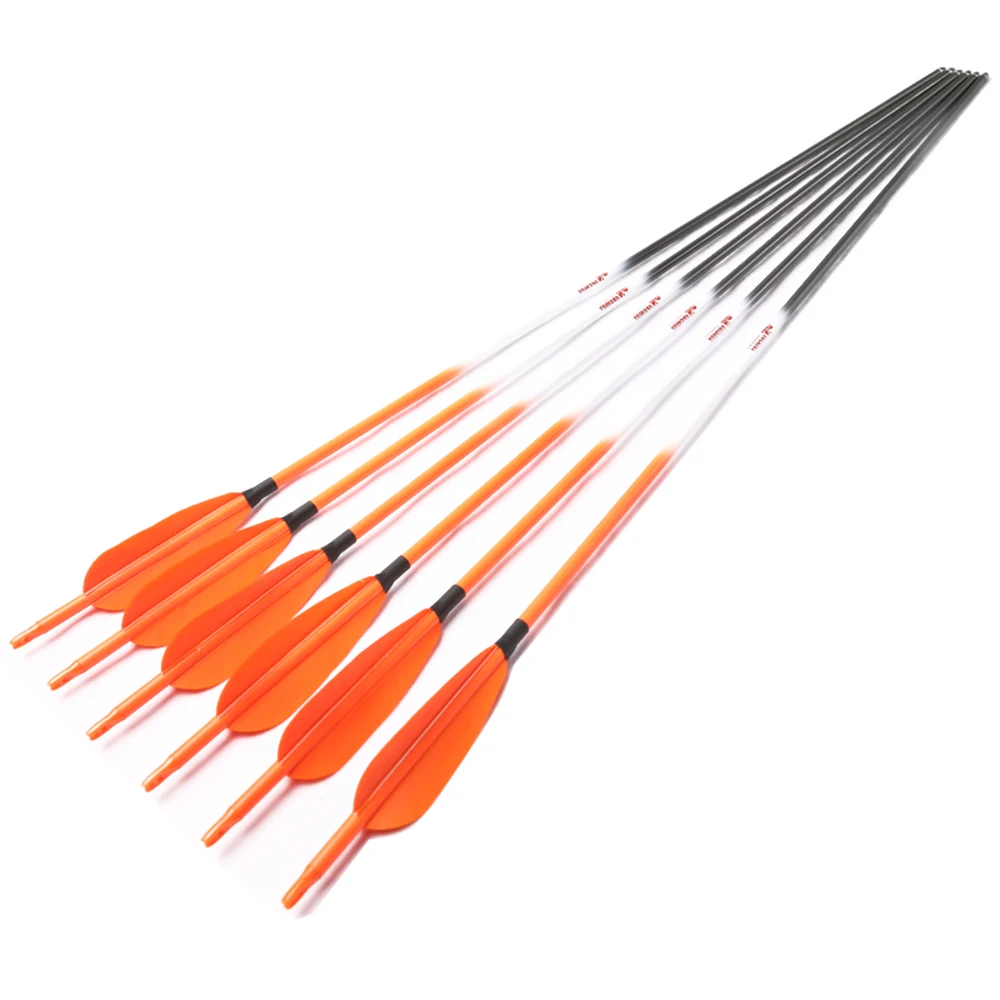 Archery Hunting Shooting Pure Carbon Arrows With 4'  Turkey Feather For Traditional Recurve Bow