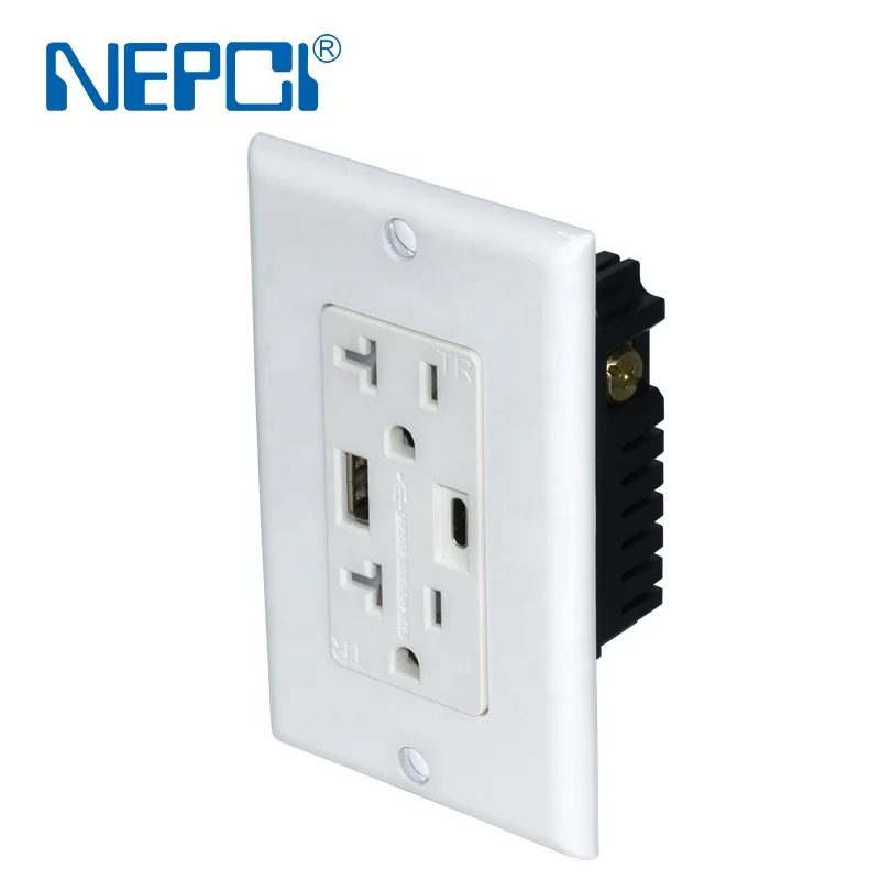 NEPCI Factory ETL Listed Nema 5-20R US Receptacle with USB A and C Port XJY-USB-31-A-A/C American USB Outlet Socket