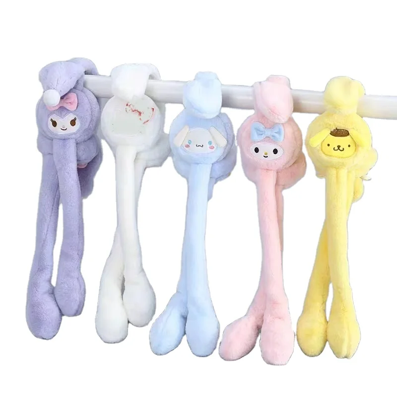 DHF Anime Sanrioed Kuromi Melody Pom Purin Plush Earmuffs Plush Ear Warmers With Moving Ears Winter Warm Antifreeze Earmuffs