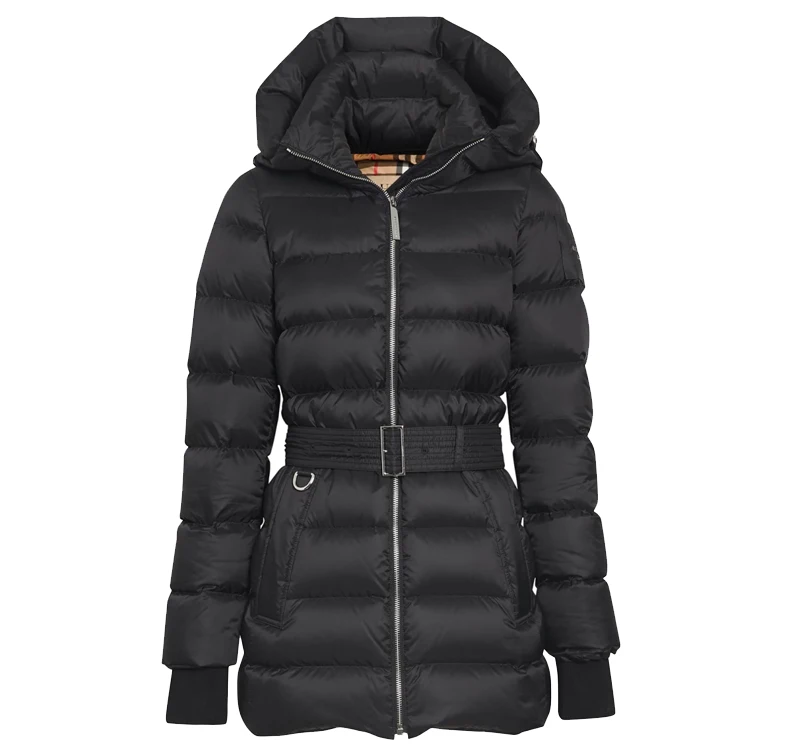 New design women winter down insulated puffer jacket with waist belt