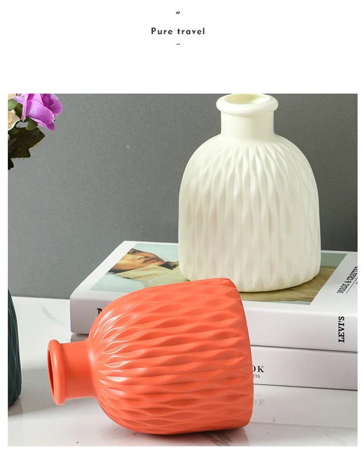 Nordic Artificial Ceramic Flower Vase Flower Pot Plastic White Flower Vase For Home Decor