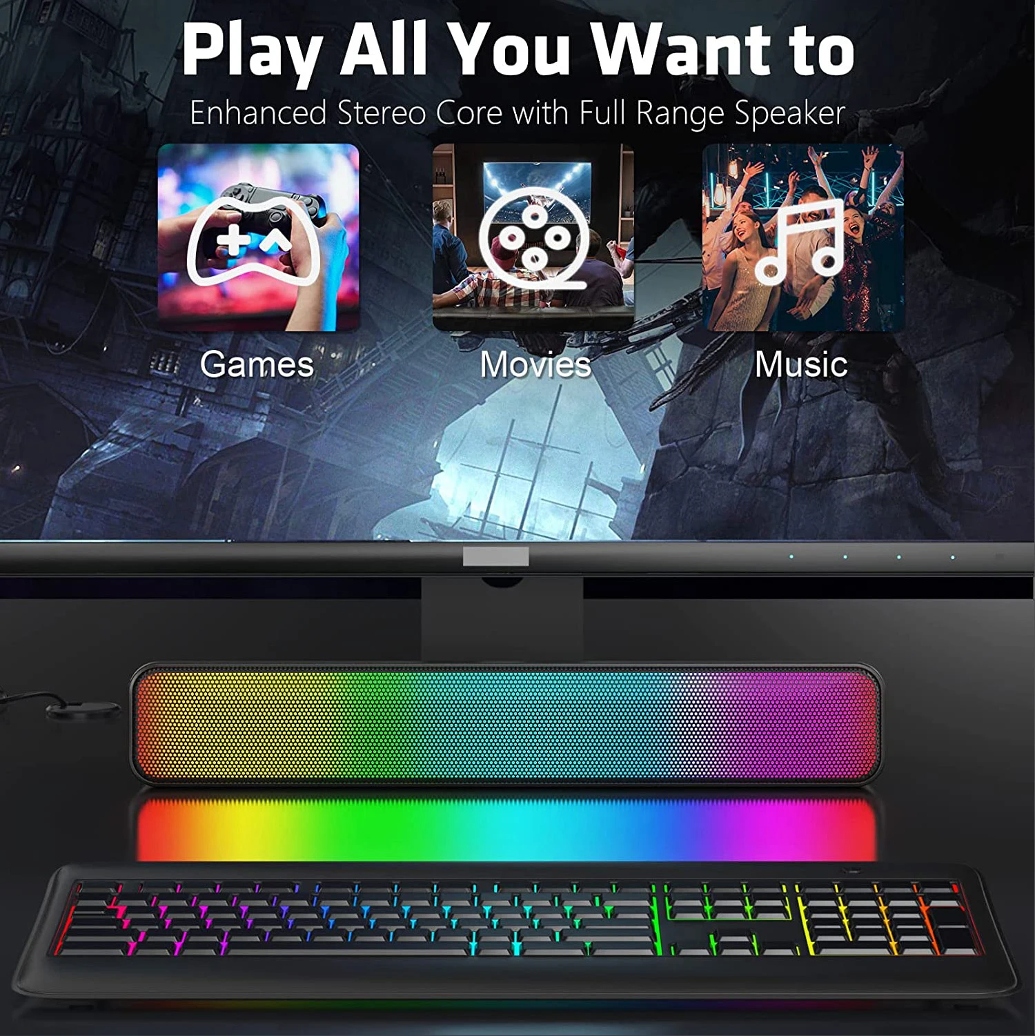 Party RGB Lighting Soundbar TV Home Theater System Game Gaming Soundbar Music Box Audio Sound Player Stereo Bass Mini BT Speaker