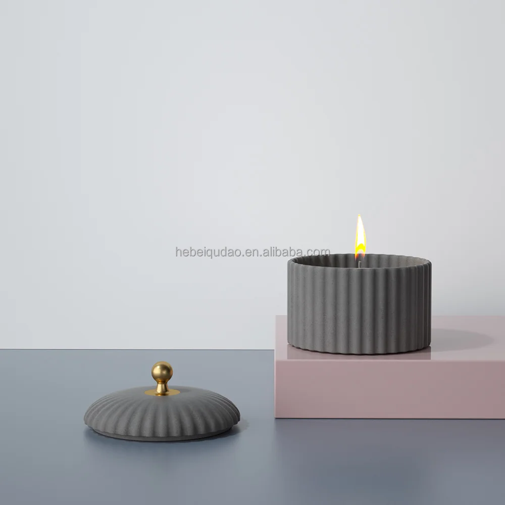 Custom Wholesale Soy Wax Coconut Wax Round 12oz Luxurious Jasmine Scented Cement Scented Candle with Lid