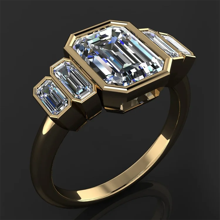 MEDBOO Fine Jewelry 10K Gold 2ct Bezel Setting Emerald Cut 5 Stone Wedding Moissanite Diamond Engagement Jewellery Rings