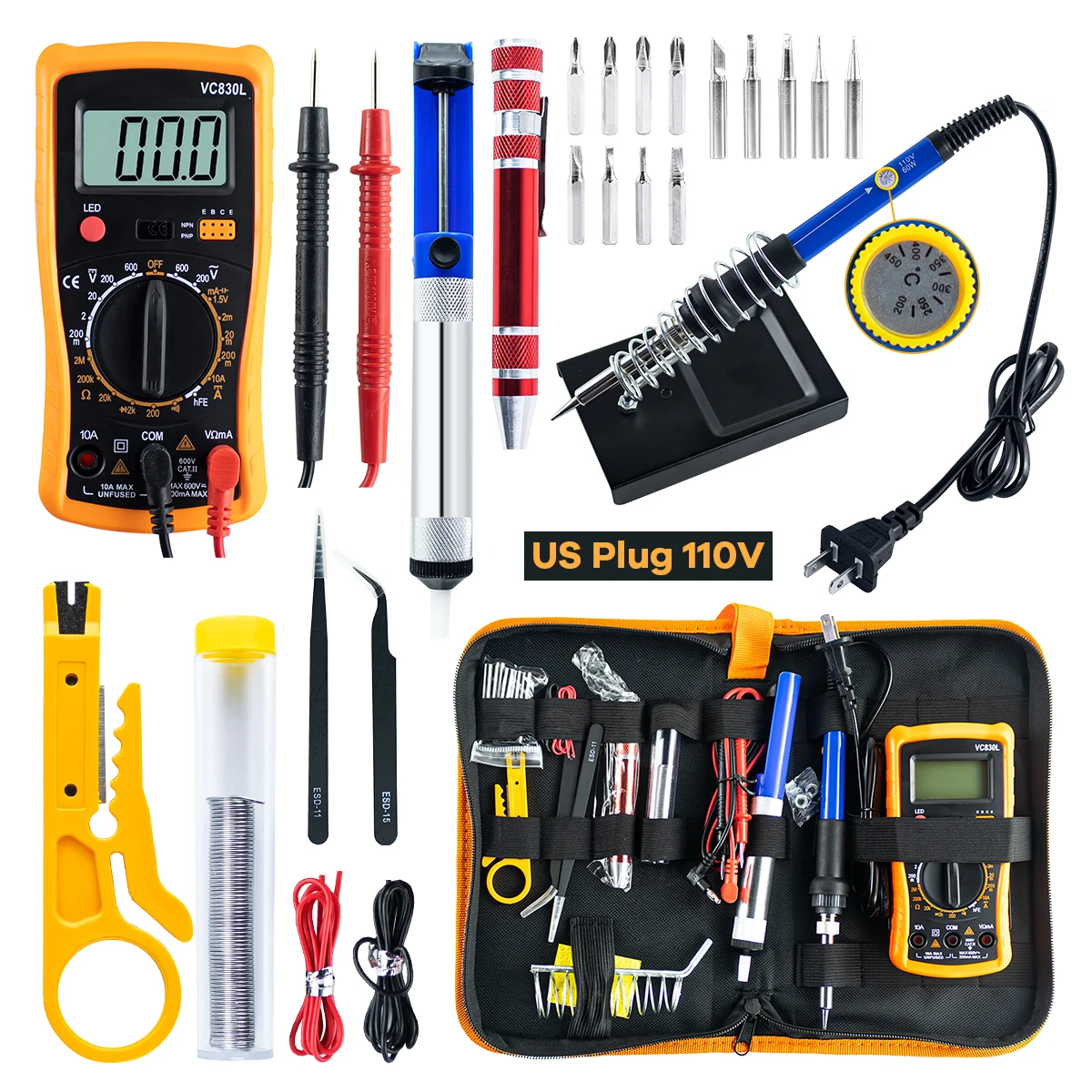 Soldering Iron Kit 110V 60W Welding Tool With Digital Multimeter , 5 pcs Soldering Tip Temperature Electric soldering irons