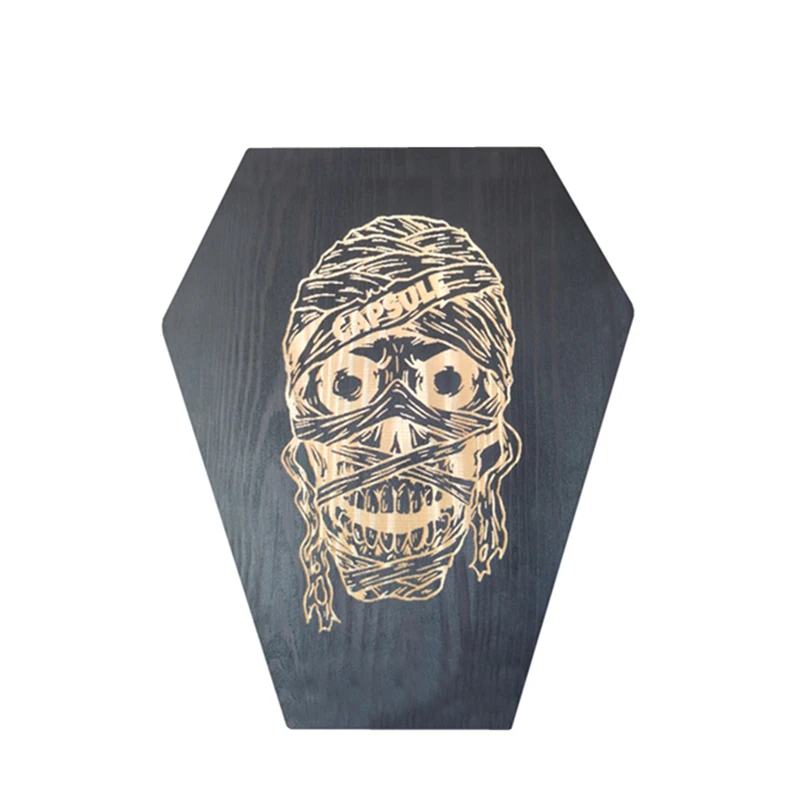 Gothic Wooden Gift Box Halloween Favor Boxes Skeleton Decoration Hinged Lid Black Wood Coffin Box for Jewelry Trinkets Keepsakes