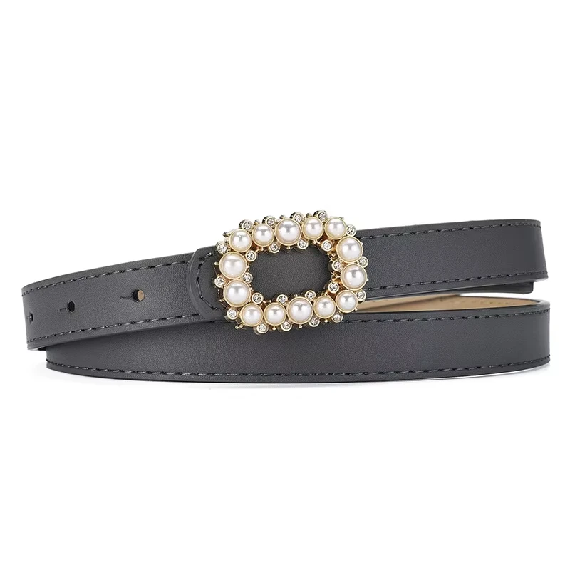 New Personalized Women Fashion Accessories Rectangle Shaped Pearl Embellished Buckle Fashion Ladies Dress Skirt Jeans Long Belts
