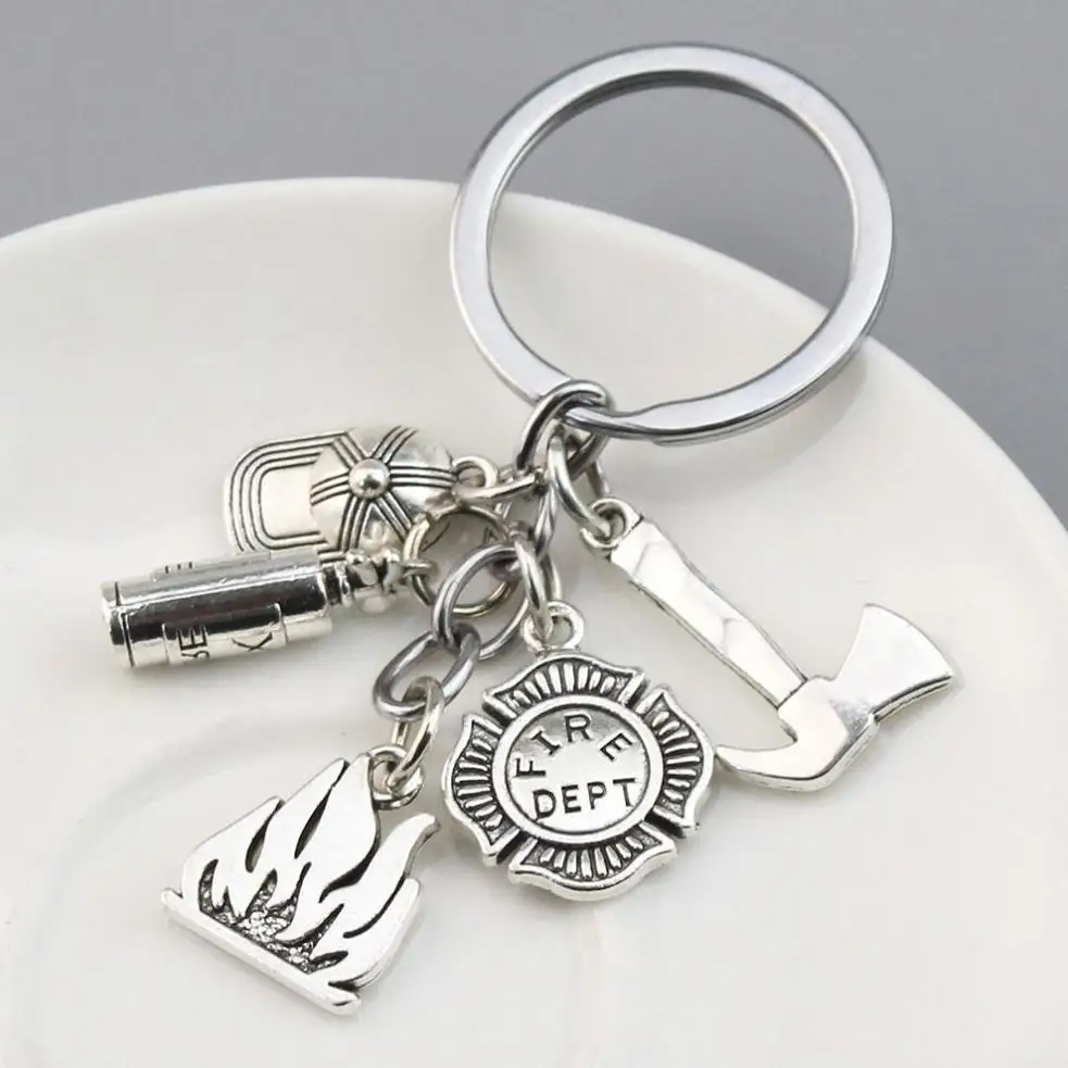Fire Extinguisher Flame Keychain men key ring Fashion Other fighter Gift jewellery firefighter metal chain