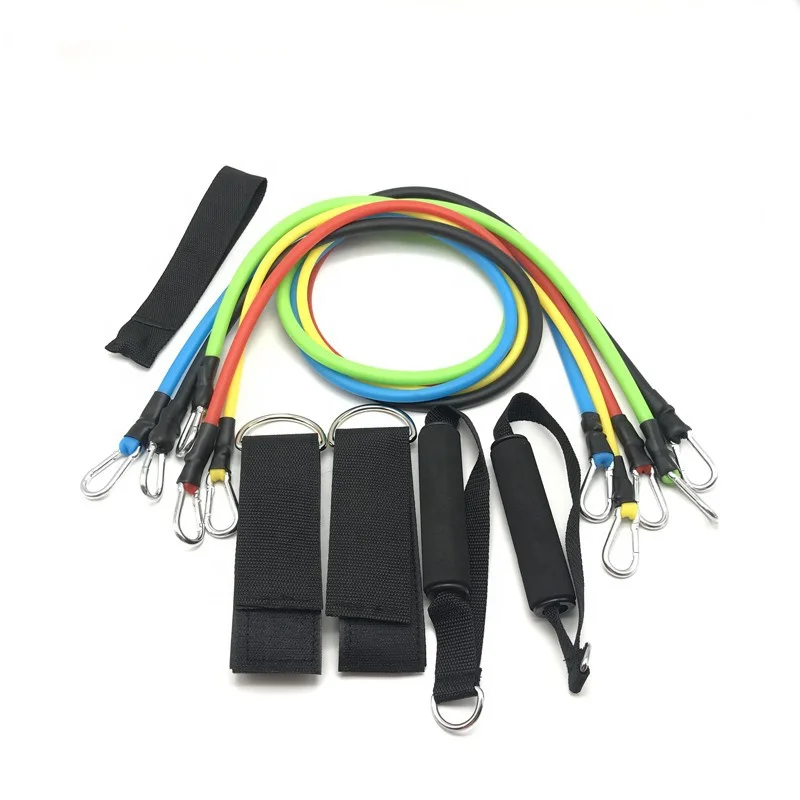 Fitness exercise gym and home use comfortable foam handle TPR resistance band set 11 pcs set for stretching training