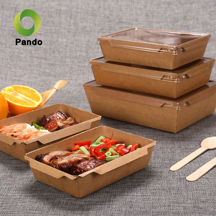 Eco Friendly Square Take Out Food Container Restaurants Kraft Brown Easy Fold Paper Box With Window For Food