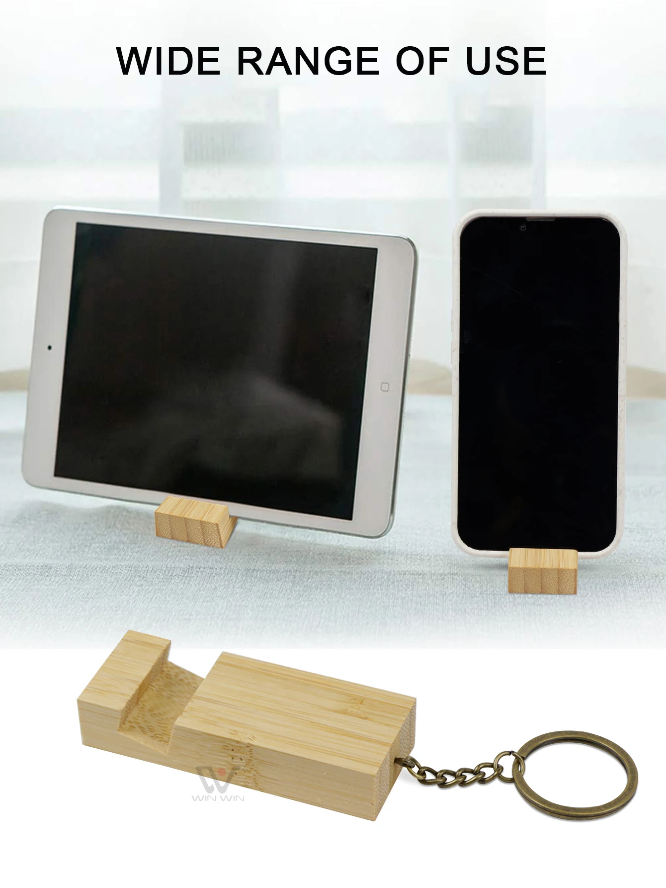 Promotional  Gift Key Chain Wood Keychain Phone Holder  Rectangle Wooden Key Ring  Cell Phone Stand Base