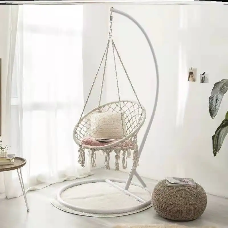 Ins Net Red Tassel Swing Hanging Chair Household Cotton Rope Basket Rattan Chair Balcony Lazy Basket Chair