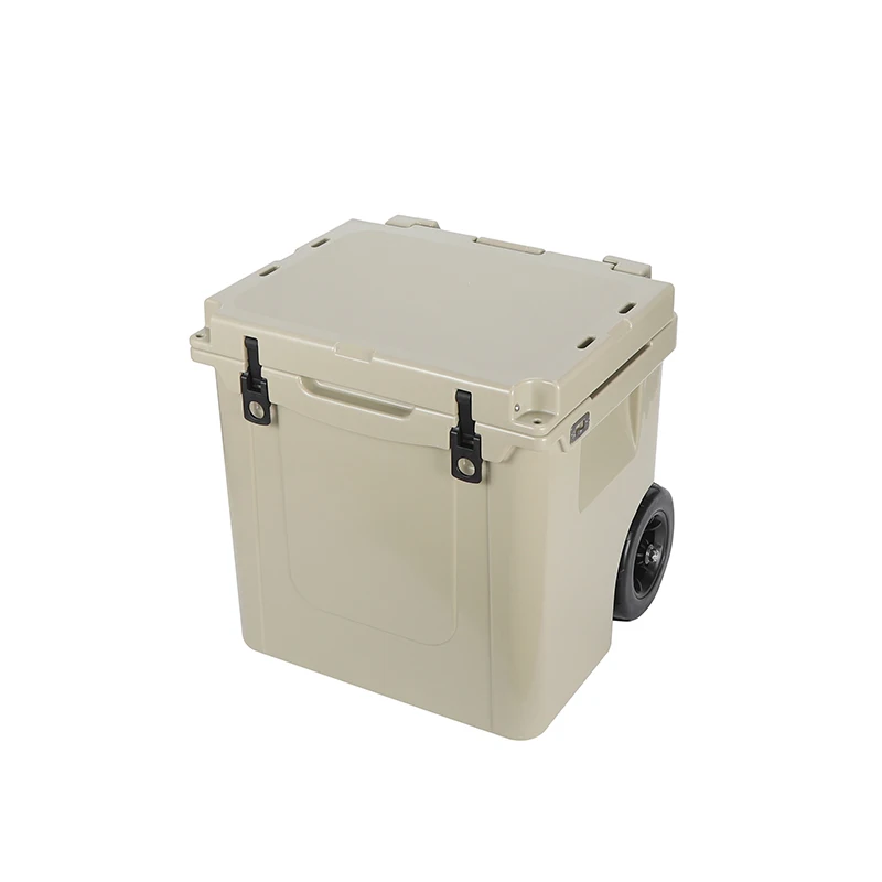 Wholesale high quality wheeled rotomolded hard cooler box customized plastic beach cooler