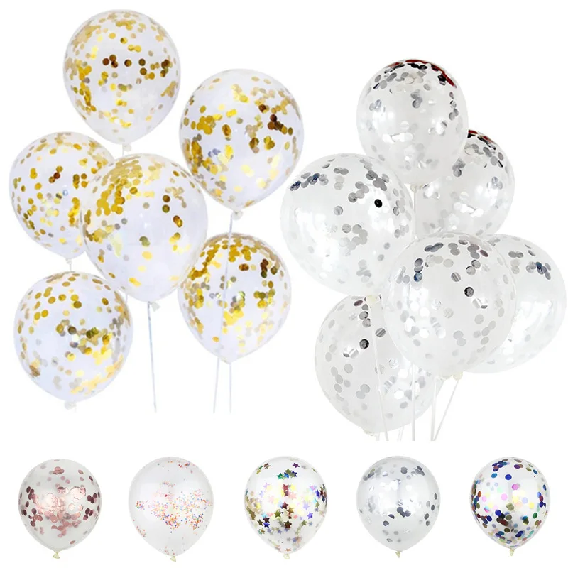 Factory Direct Sales 12 Inch Transparent Aluminum Foil Sequined Balloon Wedding Holiday Party Decoration Balloon