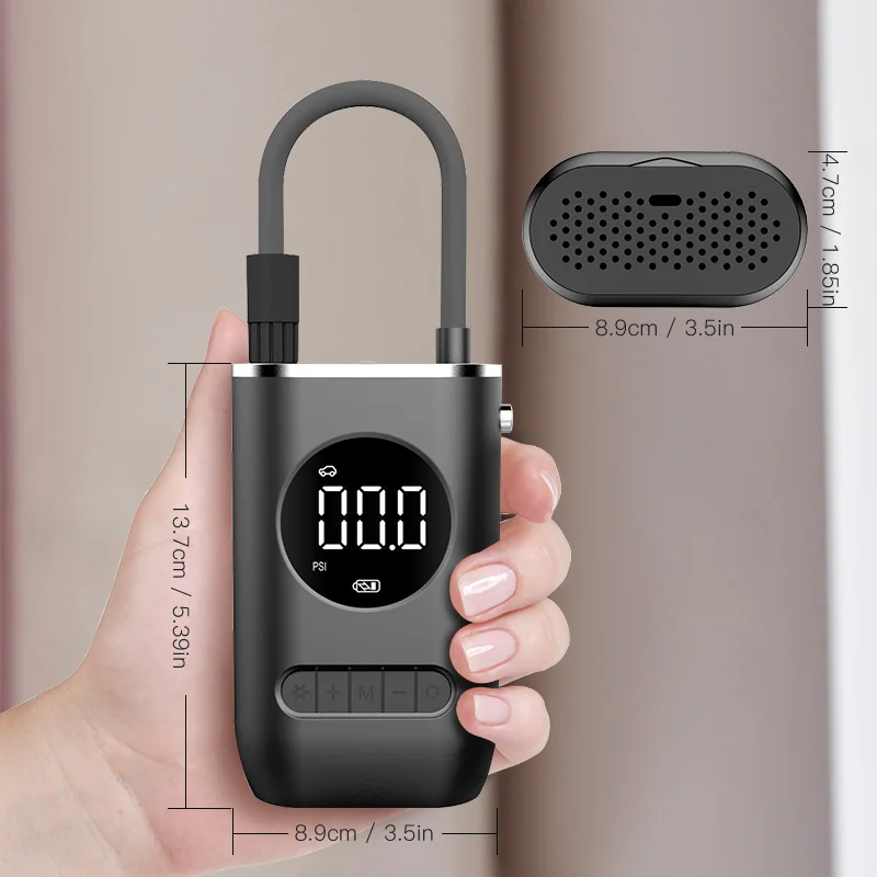 Tire Inflator, Electric Air Pump, Tire Pump with Rechargeable Li-ion Battery & Digital LED Lights for Car, Bike, Motorcycle, Bal