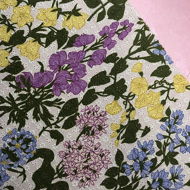 
 2019 Высококачественная 100% хлопковая вышитая ткань с ушками для платья  