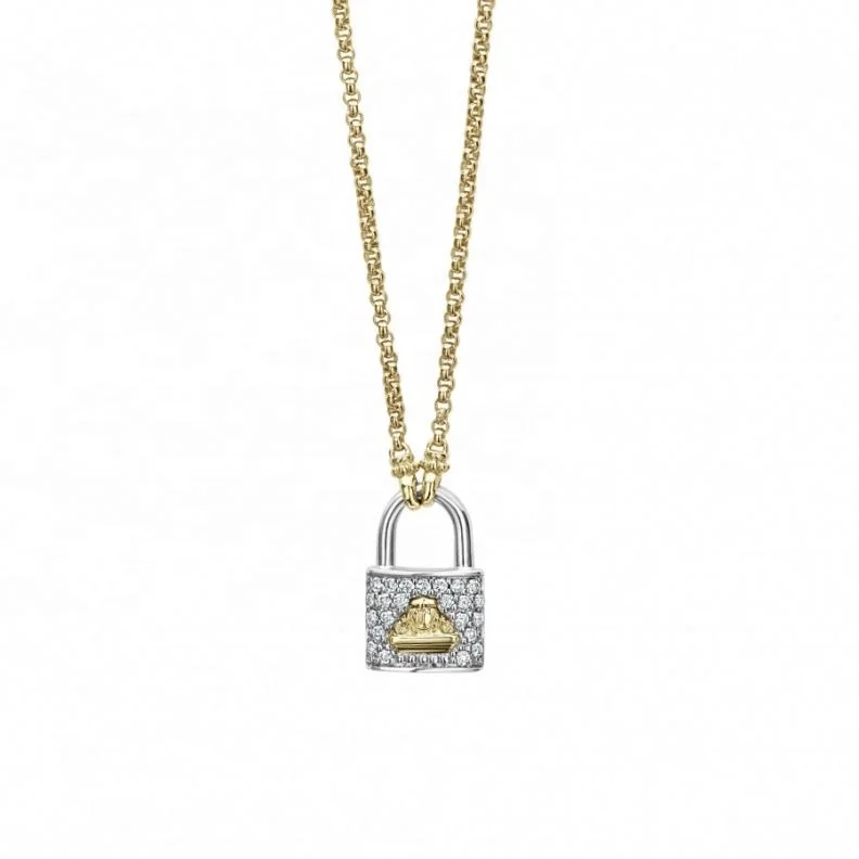 Wholesale Factory high quality 925 hollow heart fashion lock sterling silver gold plated pendant