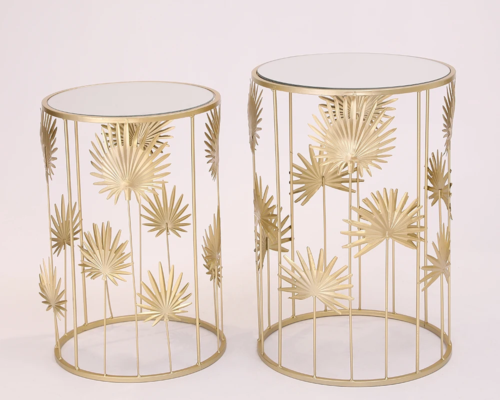 Metal decorative table top mirror flower design coffee table